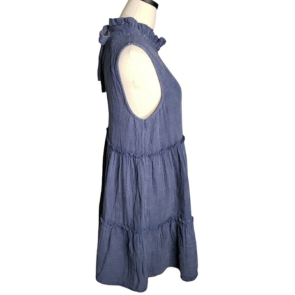 Simply Southern Ctn Gauze Trapeze Tiered Ruffle Collar Tie Back Neck Distressed - Picture 5 of 16